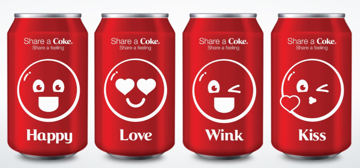 #ShareAFeeling with emoticons on Coke –  #ShareACoke campaign