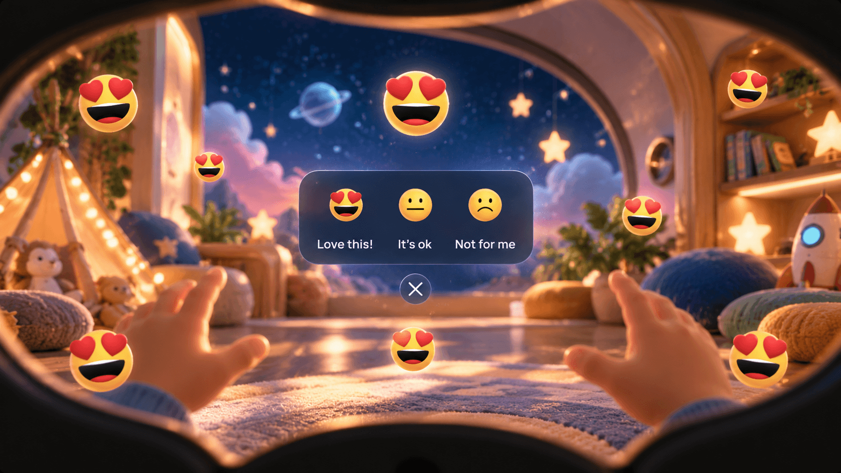 Show rating after a session: love this, it's ok, not for me, with floating emoji