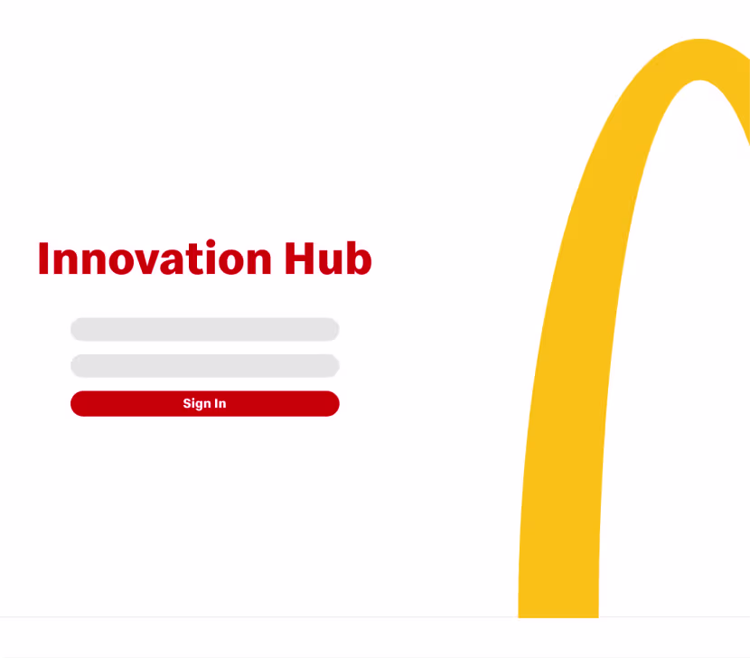 Innovation Hub concept: sign-in screen with a large golden arch